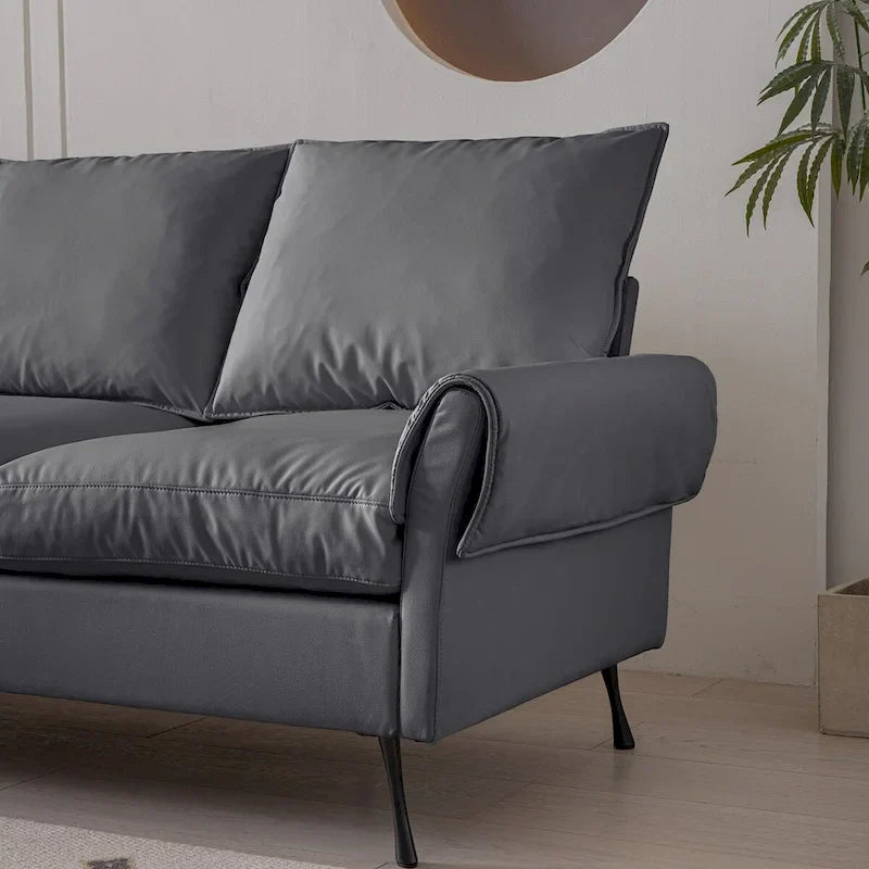 Canapé d'angle moderne 104,5 po avec revêtement en cuir technique et pouf convertible, gris foncé
