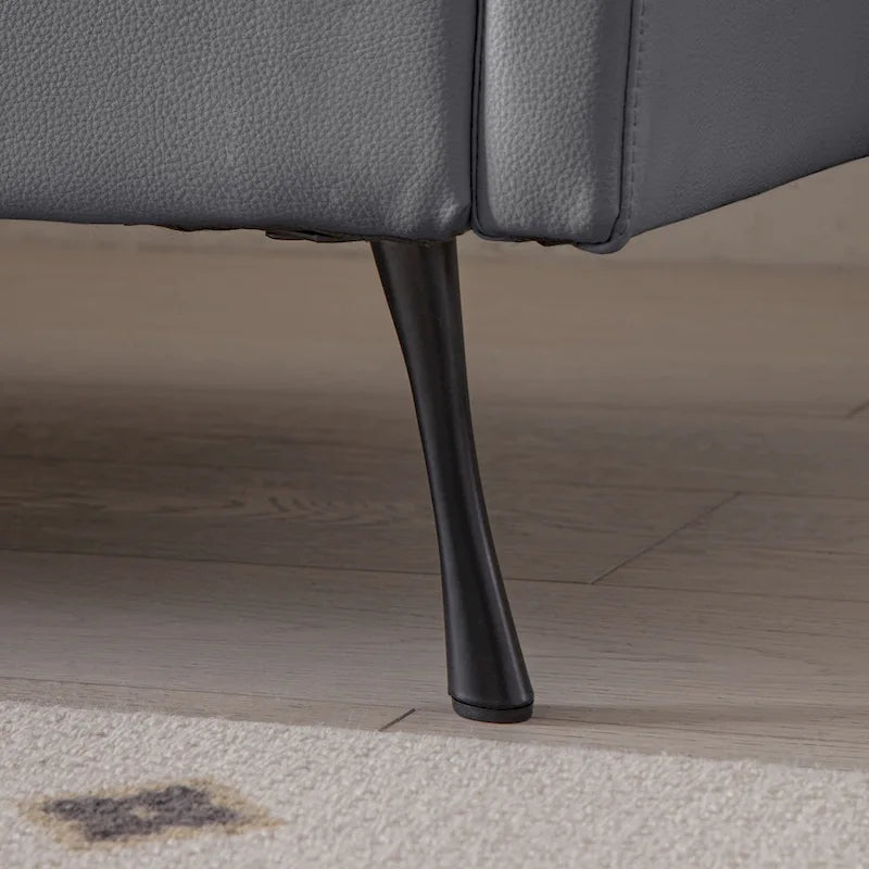 Canapé d'angle moderne 104,5 po avec revêtement en cuir technique et pouf convertible, gris foncé