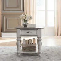 Table d'appoint avec tiroir Ocean Isle blanc antique et pin patiné