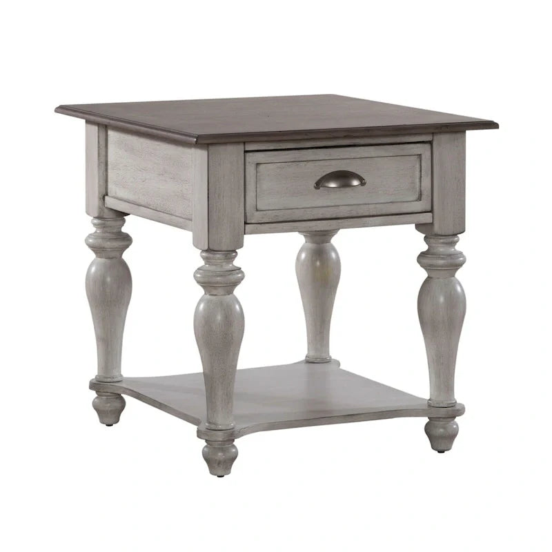 Table d'appoint avec tiroir Ocean Isle blanc antique et pin patiné