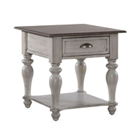 Table d'appoint avec tiroir Ocean Isle blanc antique et pin patiné