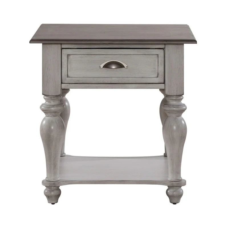 Table d'appoint avec tiroir Ocean Isle blanc antique et pin patiné