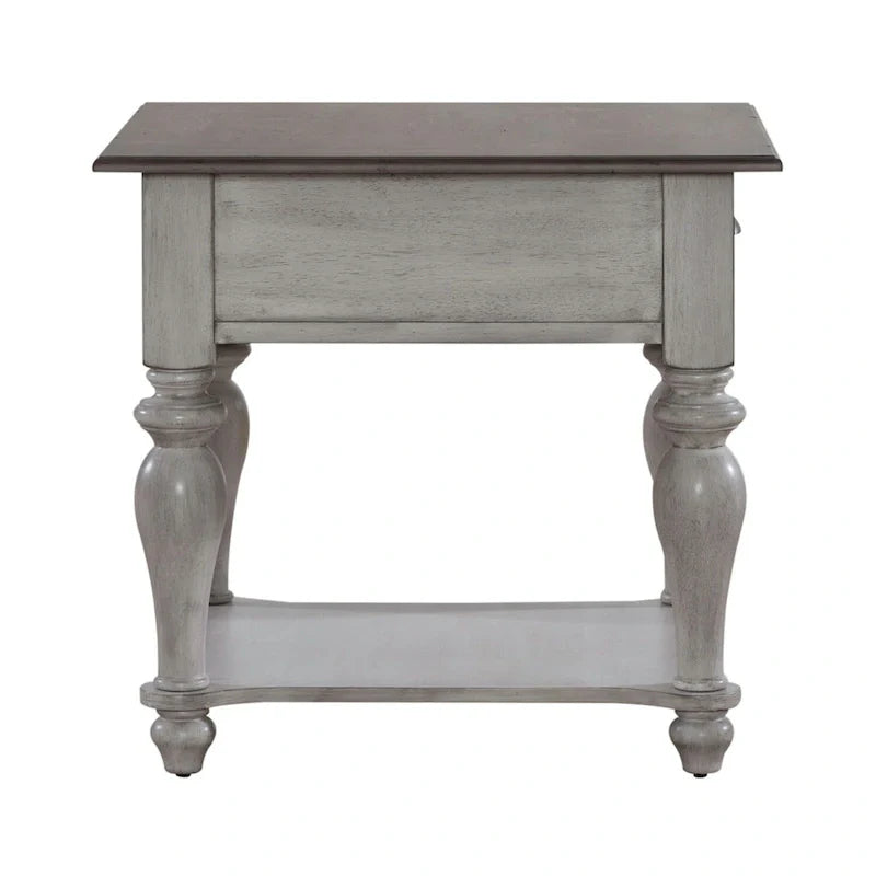 Table d'appoint avec tiroir Ocean Isle blanc antique et pin patiné