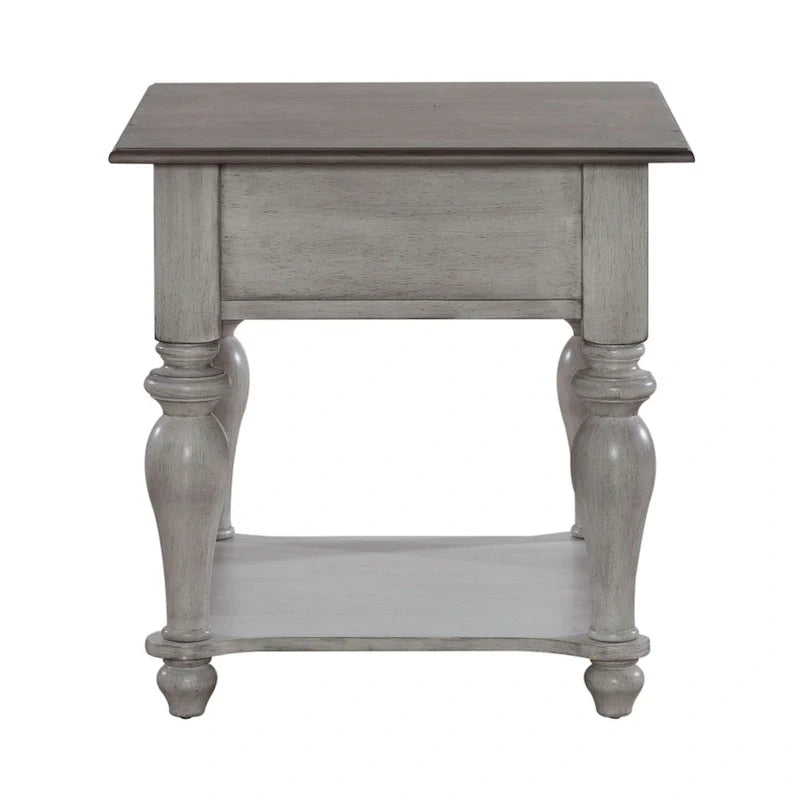 Table d'appoint avec tiroir Ocean Isle blanc antique et pin patiné