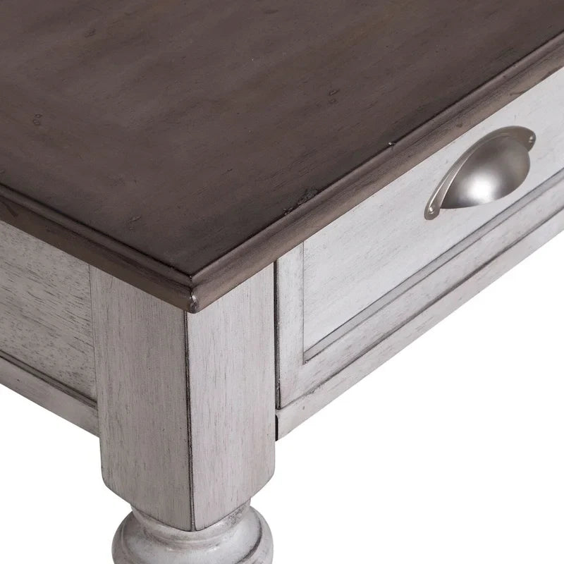 Table d'appoint avec tiroir Ocean Isle blanc antique et pin patiné