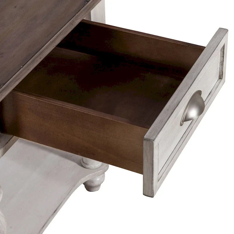 Table d'appoint avec tiroir Ocean Isle blanc antique et pin patiné