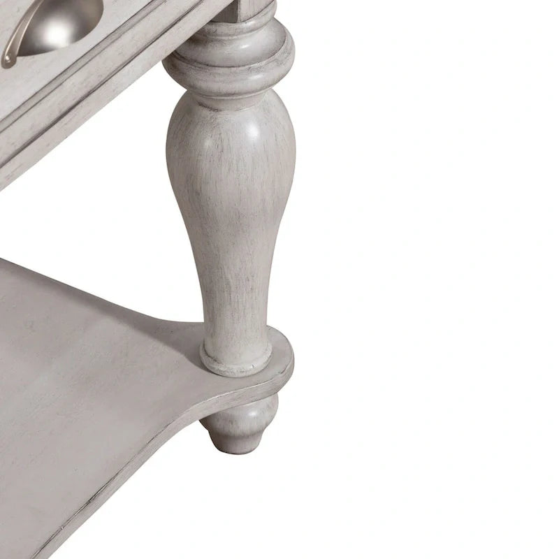Table d'appoint avec tiroir Ocean Isle blanc antique et pin patiné