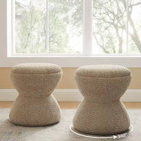 VANOMi Ottoman rembourré Boucle Djembe avec base pivotante, pouf, tabouret de coiffeuse pivotant pour salon, dressing (lot de 2)