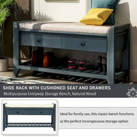 Meuble à chaussures avec coussin et tiroirs, banc de rangement multifonctionnel pour entrée (Bleu marine antique)