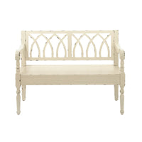 Banc en bois vieilli avec dossier au design arqué et pieds tournés - noir ou blanc - Roche River Decor