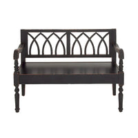 Banc en bois vieilli avec dossier au design arqué et pieds tournés - noir ou blanc - Roche River Decor