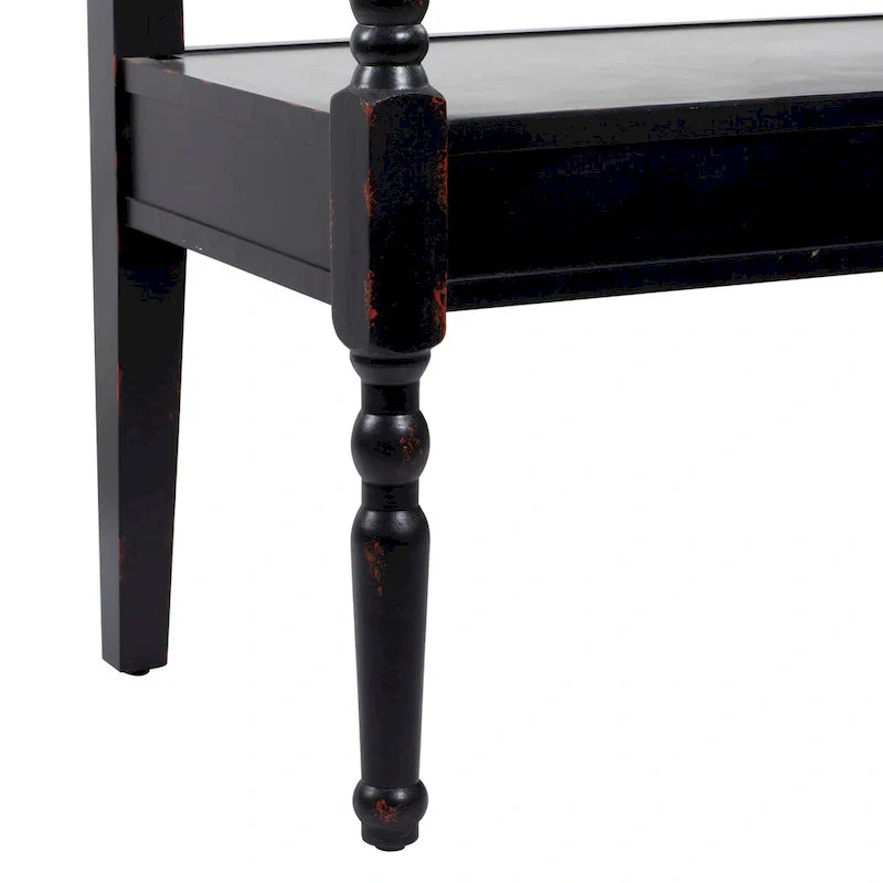 Banc en bois vieilli avec dossier au design arqué et pieds tournés - noir ou blanc - Roche River Decor