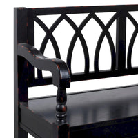 Banc en bois vieilli avec dossier au design arqué et pieds tournés - noir ou blanc - Roche River Decor