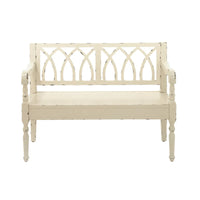 Banc en bois vieilli avec dossier au design arqué et pieds tournés - noir ou blanc - Roche River Decor
