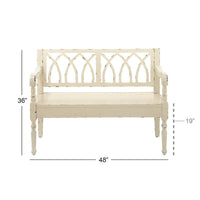 Banc en bois vieilli avec dossier au design arqué et pieds tournés - noir ou blanc - Roche River Decor