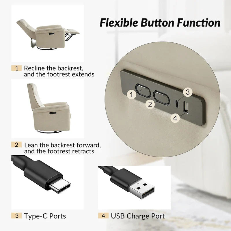 Fauteuil inclinable électrique pivotant en similicuir moderne Valentin avec ports USB par HULALA HOME