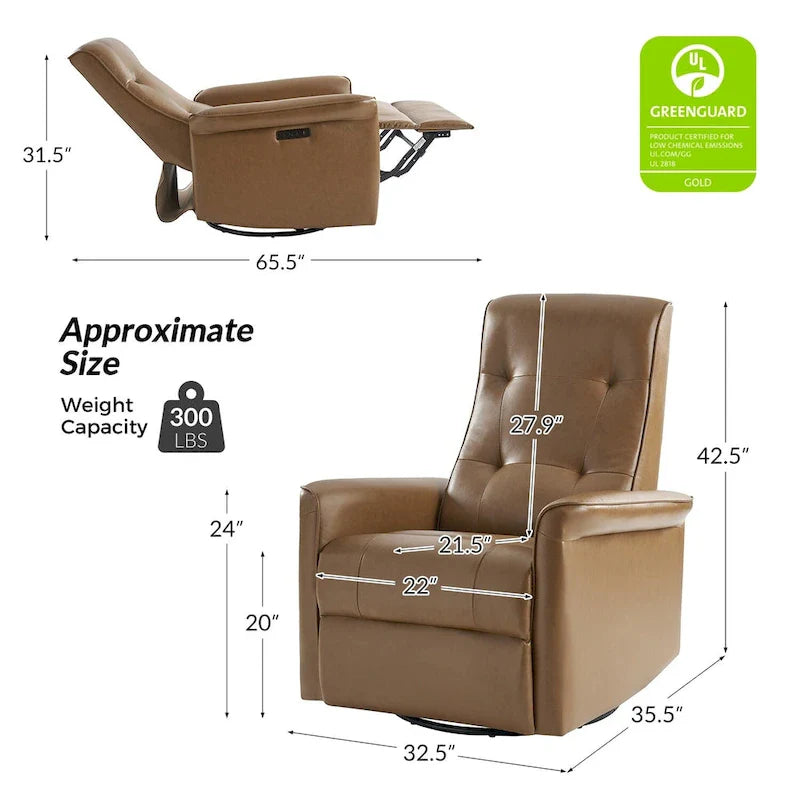 Fauteuil inclinable électrique pivotant en similicuir moderne Valentin avec ports USB par HULALA HOME
