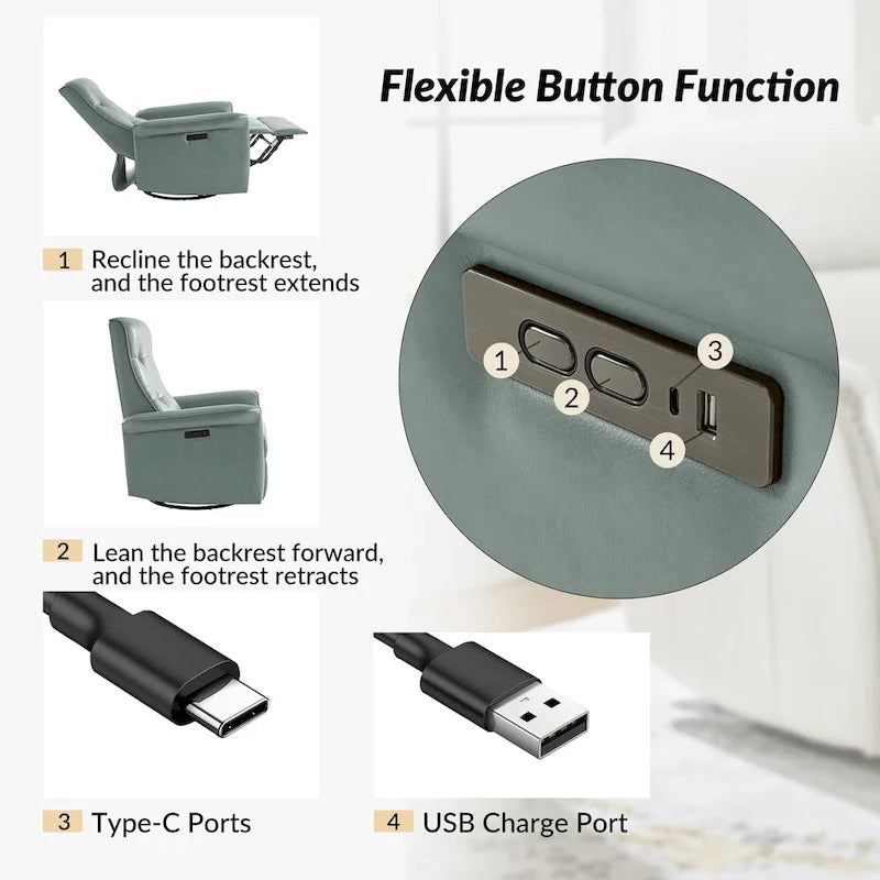 Fauteuil inclinable électrique pivotant en similicuir moderne Valentin avec ports USB par HULALA HOME