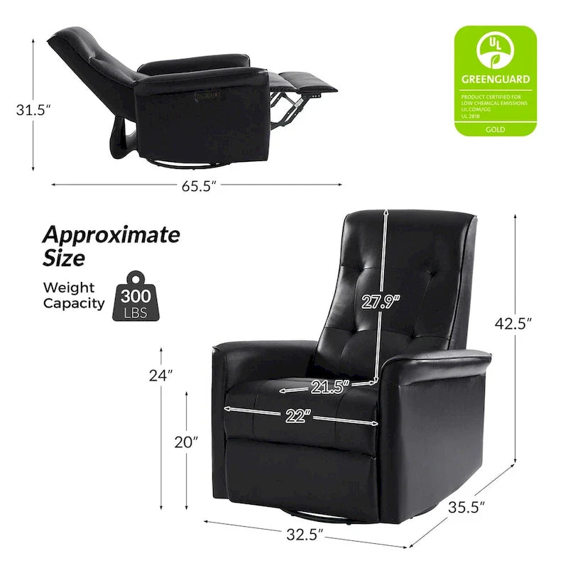 Fauteuil inclinable électrique pivotant en similicuir moderne Valentin avec ports USB par HULALA HOME