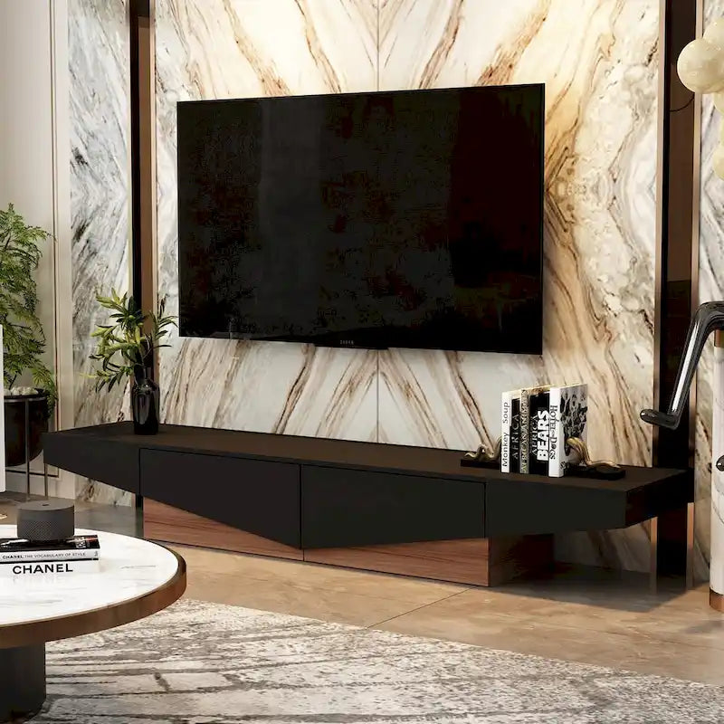 Meuble TV, Meuble multimédia noir et blanc avec 2 tiroirs - 78,7W