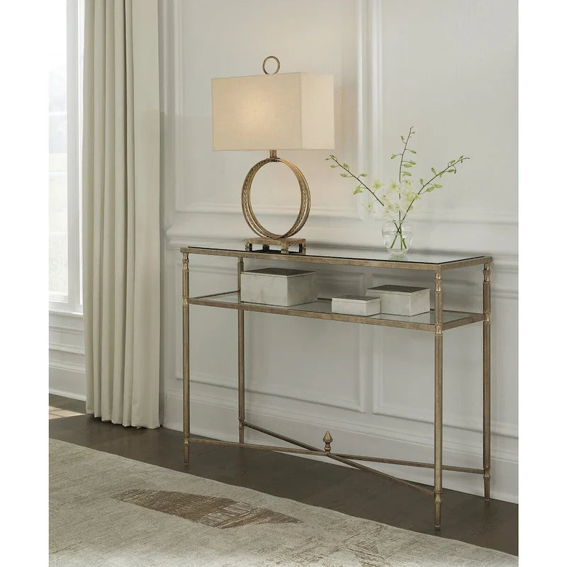 Signature Design by Ashley Cloverty Console – Or vieilli – 114 cm (L) x 35,5 cm (P) x 84 cm (H)