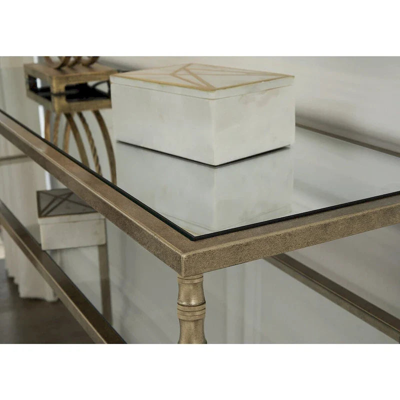 Signature Design by Ashley Cloverty Console – Or vieilli – 114 cm (L) x 35,5 cm (P) x 84 cm (H)