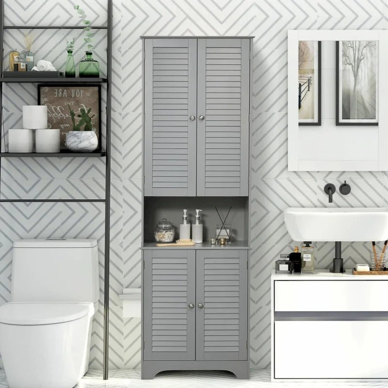 Meuble de Rangement sur Pied pour Salle de Bain avec 2 Armoires et Plan de Travail, Meuble Bas de Salle de Bain