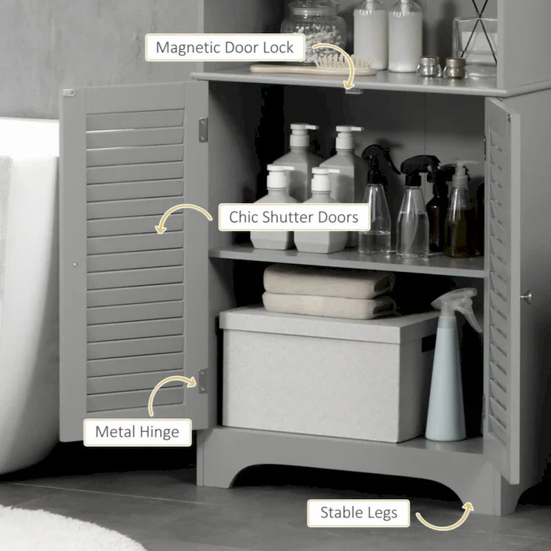 Meuble de Rangement sur Pied pour Salle de Bain avec 2 Armoires et Plan de Travail, Meuble Bas de Salle de Bain