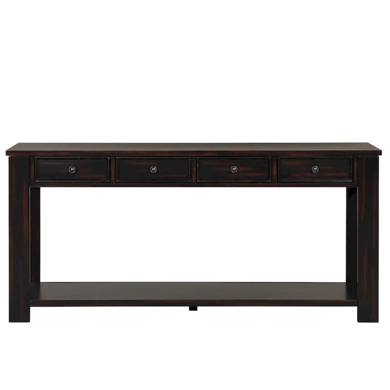 Console en bois de pin de 63 po avec 4 tiroirs et 1 tablette inférieure