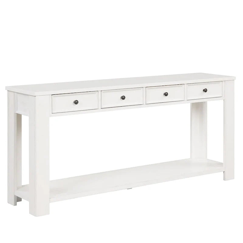 Console en bois de pin de 63 po avec 4 tiroirs et 1 tablette inférieure