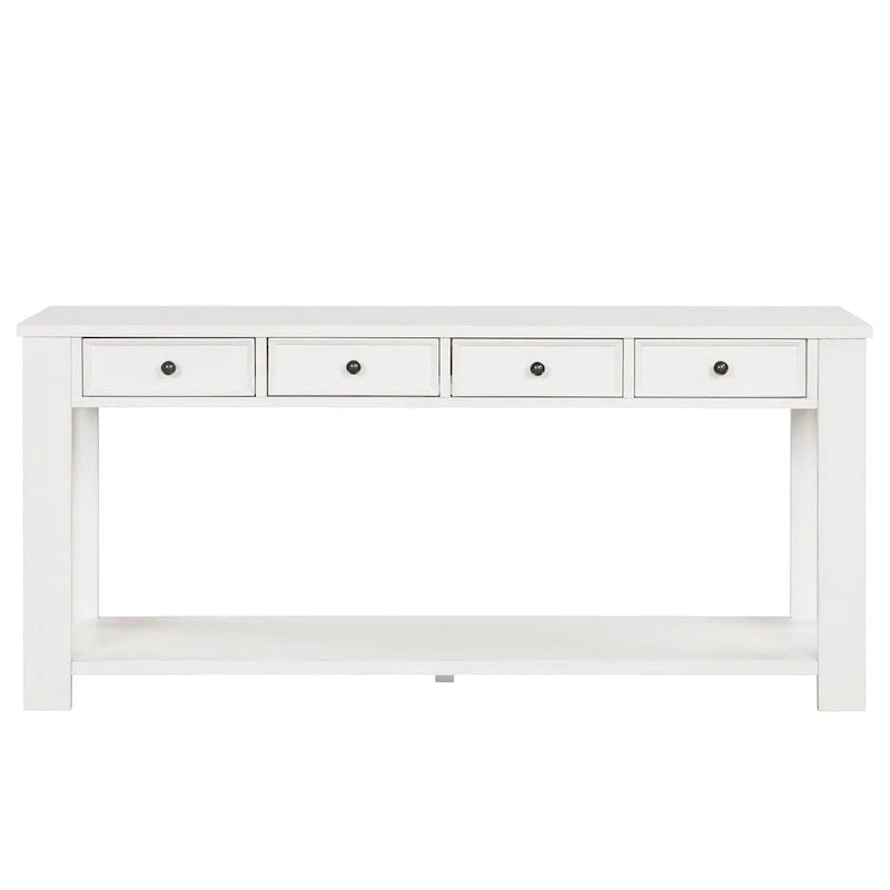 Console en bois de pin de 63 po avec 4 tiroirs et 1 tablette inférieure