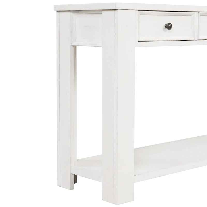Console en bois de pin de 63 po avec 4 tiroirs et 1 tablette inférieure