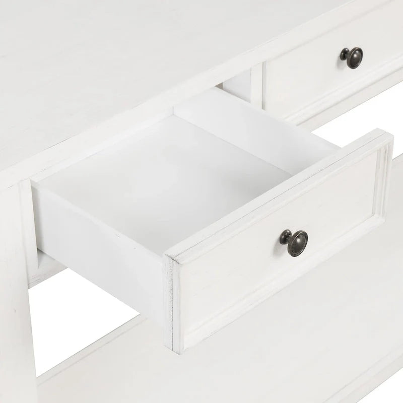 Console en bois de pin de 63 po avec 4 tiroirs et 1 tablette inférieure