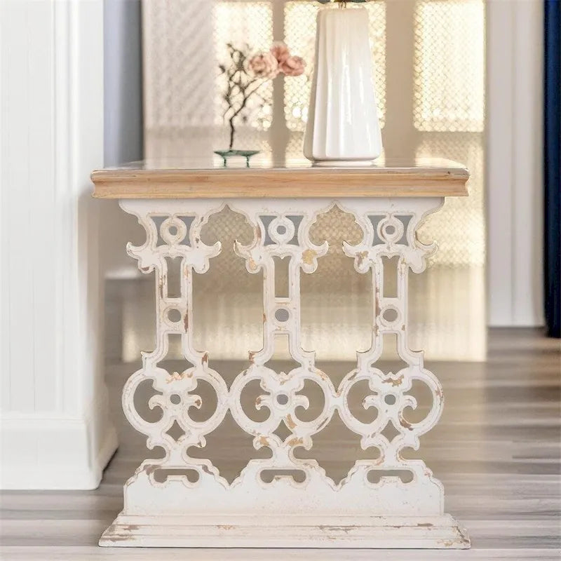 Console vintage en bois avec plateau brun