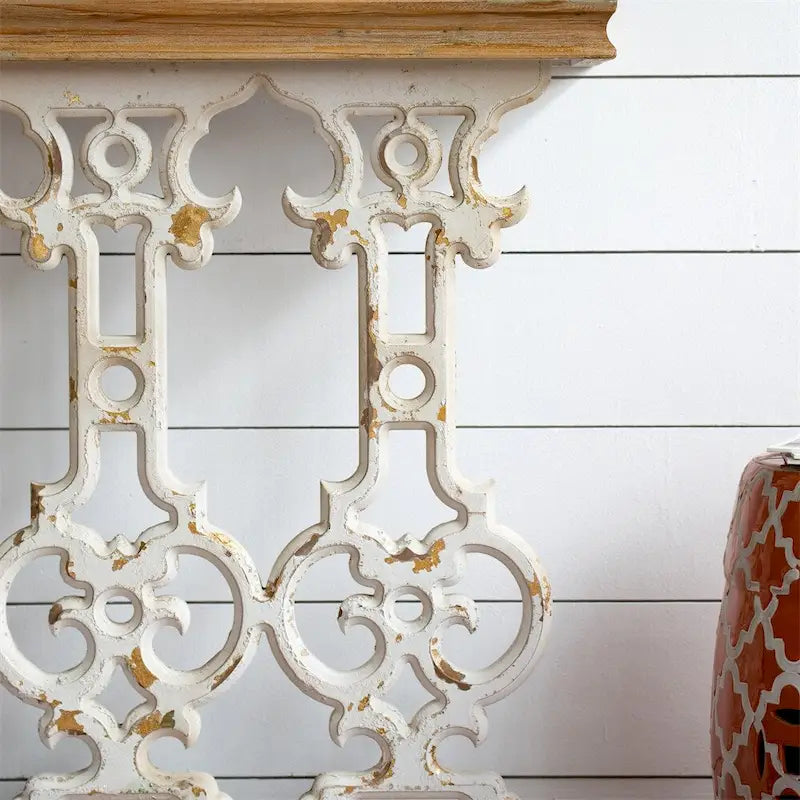 Console vintage en bois avec plateau brun