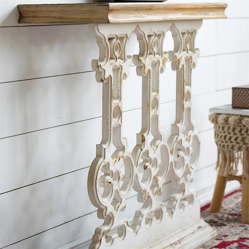 Console vintage en bois avec plateau brun