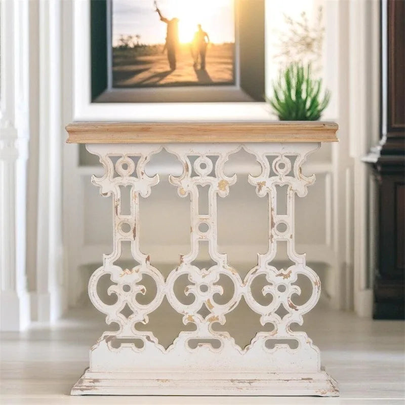 Console vintage en bois avec plateau brun