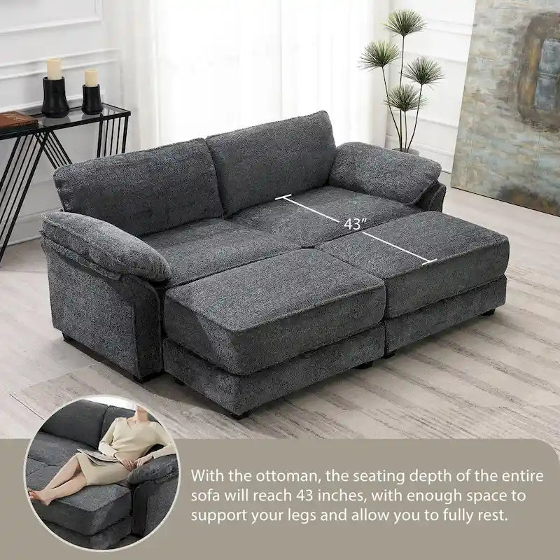 Ensemble canapé-lit sectionnel modulable convertible à combinaison libre 4 places rembourré, assise profonde, ottoman, gris