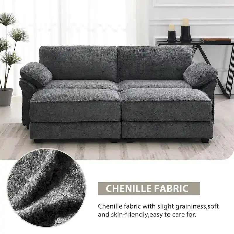Ensemble canapé-lit sectionnel modulable convertible à combinaison libre 4 places rembourré, assise profonde, ottoman, gris