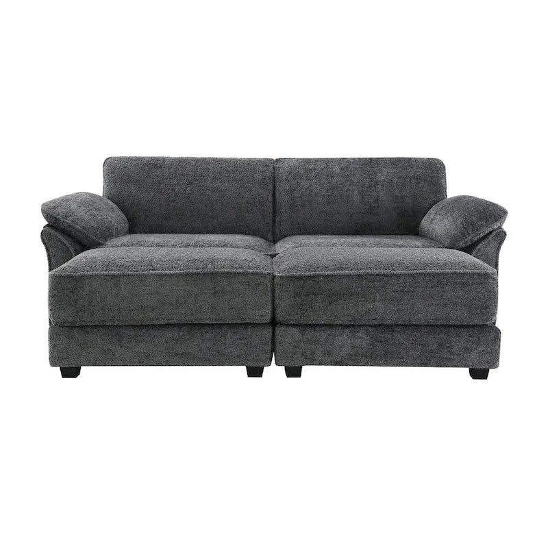 Ensemble canapé-lit sectionnel modulable convertible à combinaison libre 4 places rembourré, assise profonde, ottoman, gris