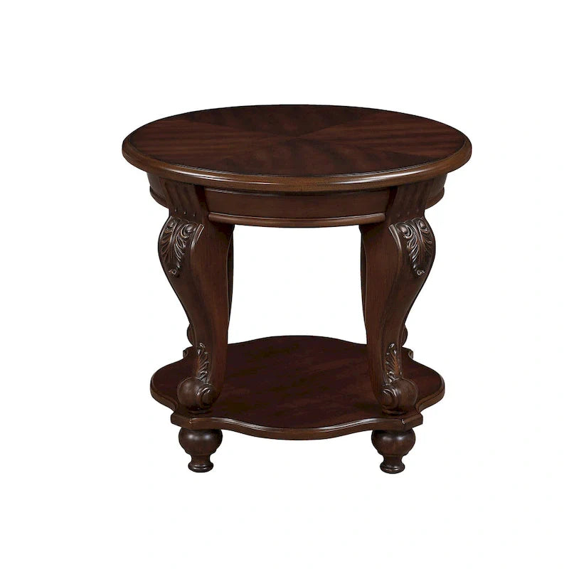 Table d'appoint ronde rétro 22, table d'appoint de canapé en bois massif avec étagère, table de coin de salon facile à assembler