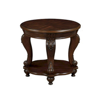 Table d'appoint ronde rétro 22, table d'appoint de canapé en bois massif avec étagère, table de coin de salon facile à assembler