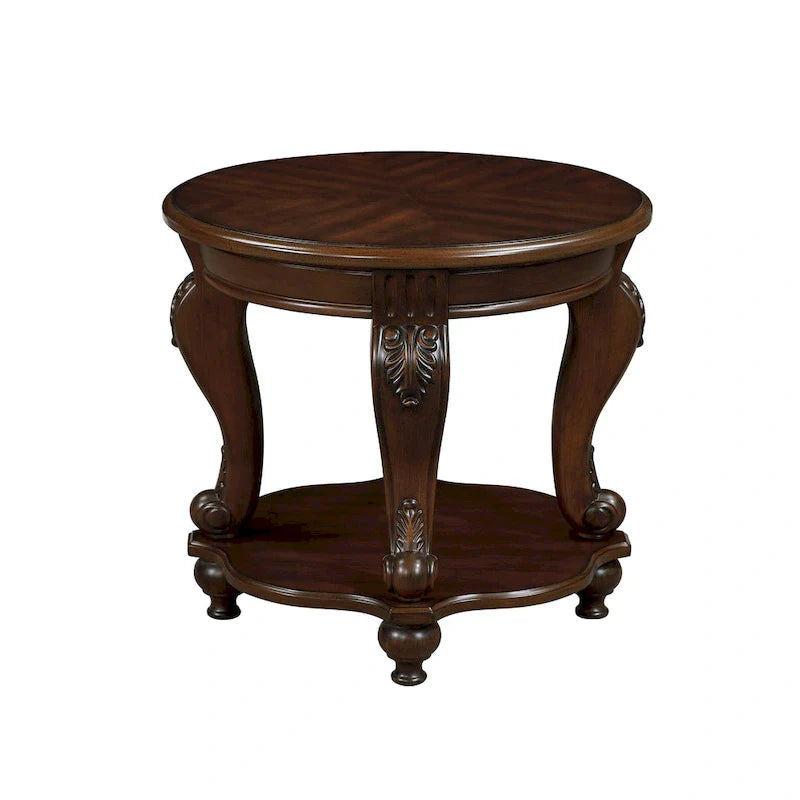 Table d'appoint ronde rétro 22, table d'appoint de canapé en bois massif avec étagère, table de coin de salon facile à assembler