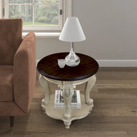 Table d'appoint ronde rétro 22, table d'appoint de canapé en bois massif avec étagère, table de coin de salon facile à assembler