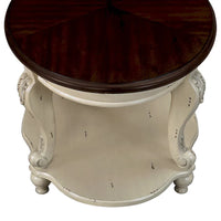 Table d'appoint ronde rétro 22, table d'appoint de canapé en bois massif avec étagère, table de coin de salon facile à assembler