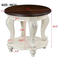 Table d'appoint ronde rétro 22, table d'appoint de canapé en bois massif avec étagère, table de coin de salon facile à assembler