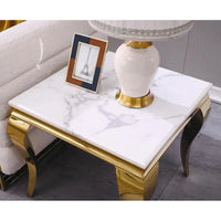 Table d'appoint blanche et or avec pieds cabrioles en or poli