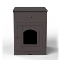Maisonnette pour animaux en bois avec bac à litière et tiroir, table d'appoint, caisse de transport intérieure pour chat, niche pour chat (marron)