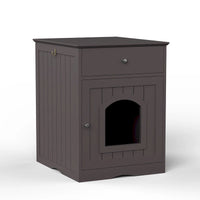 Maisonnette pour animaux en bois avec bac à litière et tiroir, table d'appoint, caisse de transport intérieure pour chat, niche pour chat (marron)