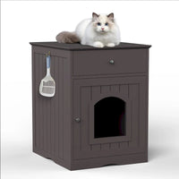 Maisonnette pour animaux en bois avec bac à litière et tiroir, table d'appoint, caisse de transport intérieure pour chat, niche pour chat (marron)